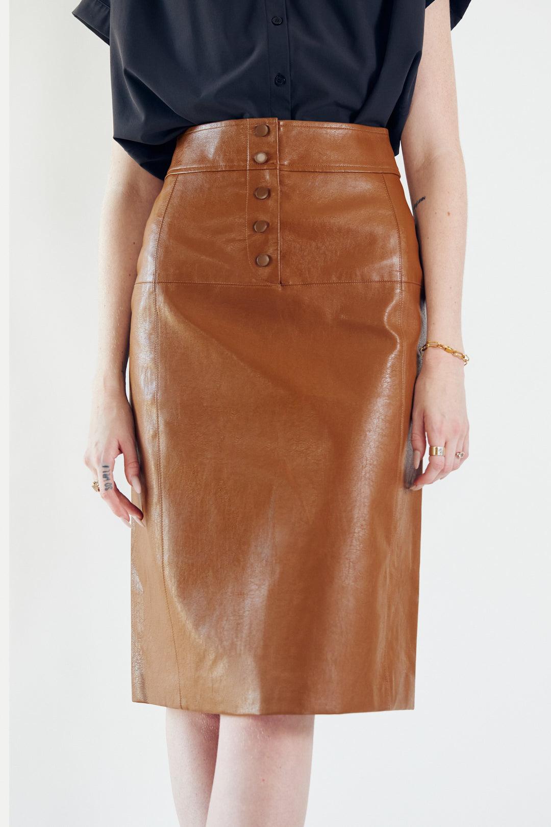 Glossy Brown Vegan Leather Pencil Skirt – Vegan Skirt, Leather Look
