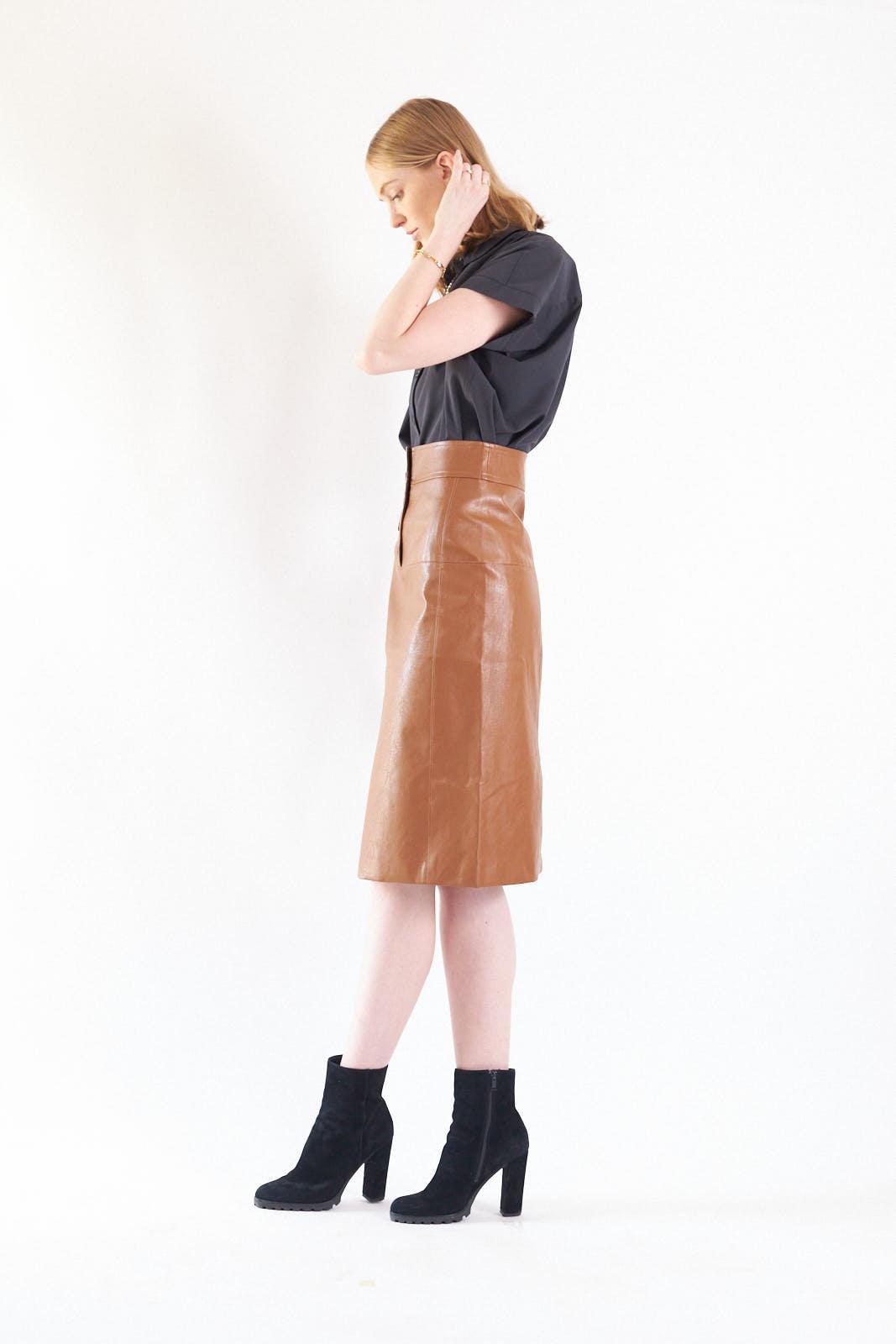 Glossy Brown Vegan Leather Pencil Skirt – Vegan Skirt, Leather Look