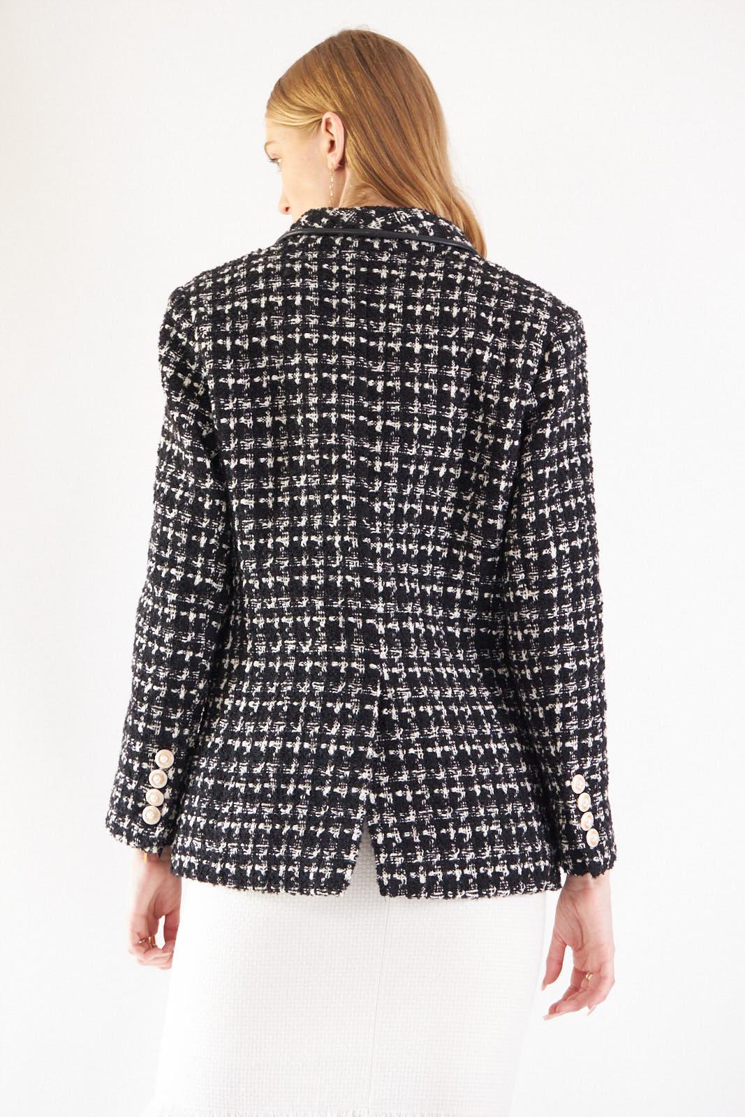 Black & White Tweed Checkers Blazer – Tweed Blazer, Checkered Jacket