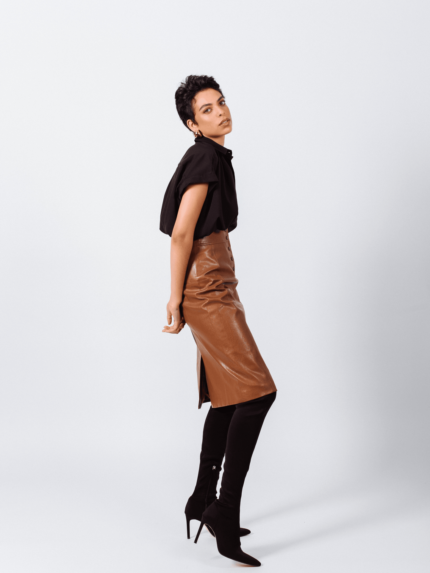 Glossy Brown Vegan Leather Pencil Skirt – Vegan Skirt, Leather Look