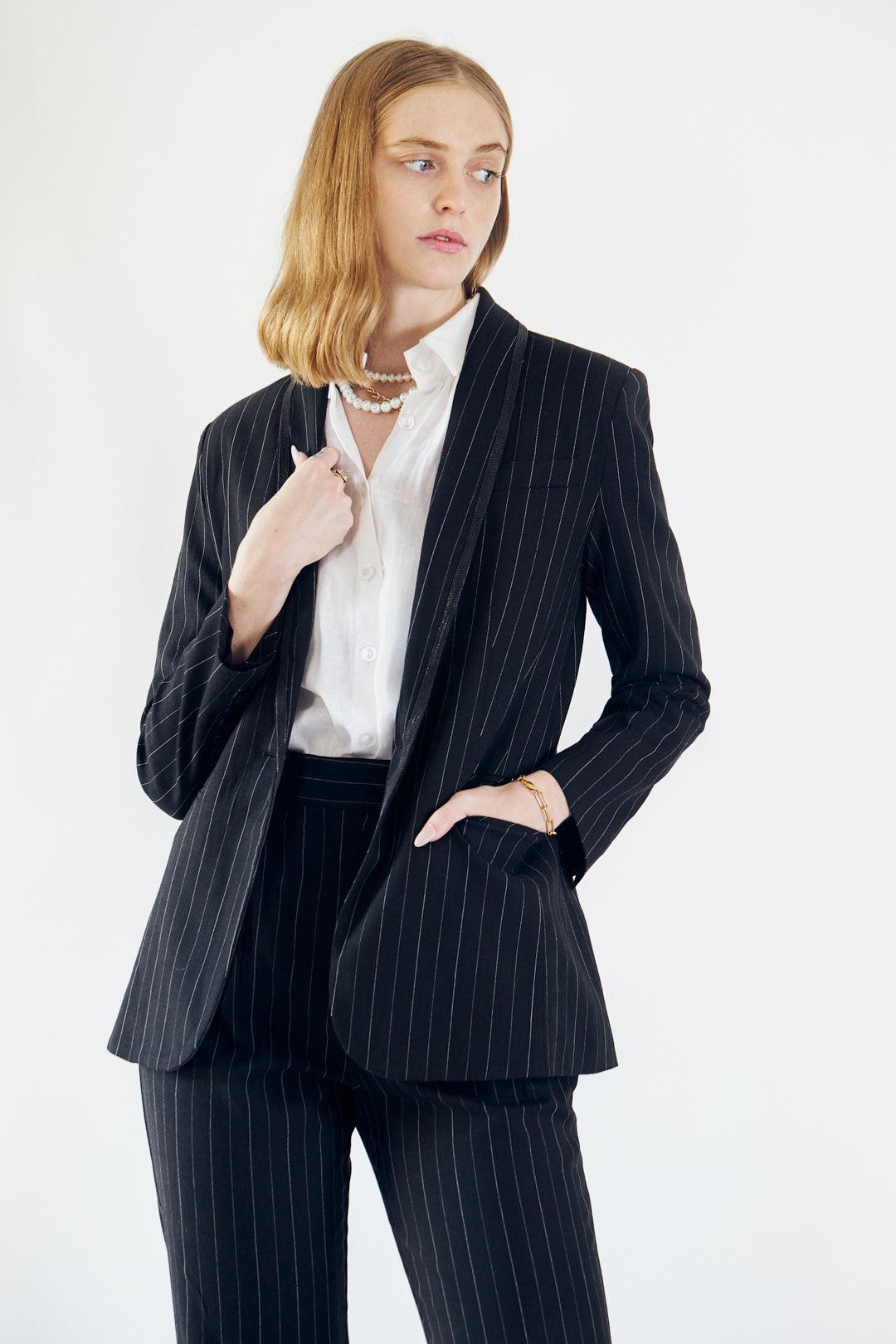 Black Pinstripes Blazer – Pinstripe Blazer, Formal Jacket